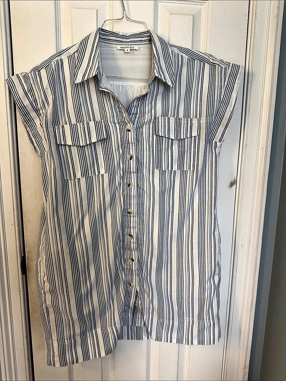 WISH-LIST Striped Button Down Dress in White & Blue Size Small
